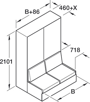 Feronerie pentru pat rabatabil, Canapeaua extensibilă Teleletto II, cu cadru, somieră și cadru de canapea