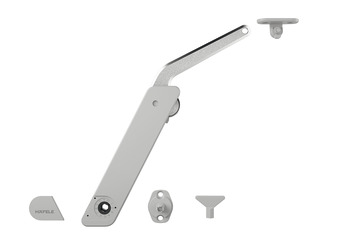 Mecanism Free Flap H 1.5 pentru ridicare front din lemn/PAL/MDF, sticlă sau ramă din aluminiu, braț de susținere din metal