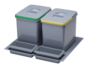 Coșuri colectare gunoi menajer / compartimentare detergenți, înălțime totală H = 230 mm, montaj în sertar